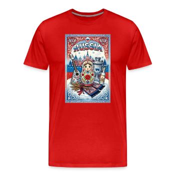 Russische Matroschka und Samowar - Männer Premium Bio T-Shirt - Rot - Vorne - Damien (186cm)