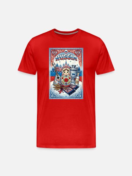 Russian Matryoshka and Samovar - Men's Premium Organic T-Shirt - red