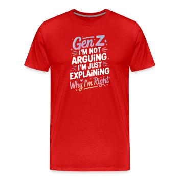 Droit de la génération Z : Expliquer avec humour - T-shirt bio Premium Homme - rouge - Devant - Damien (186cm)