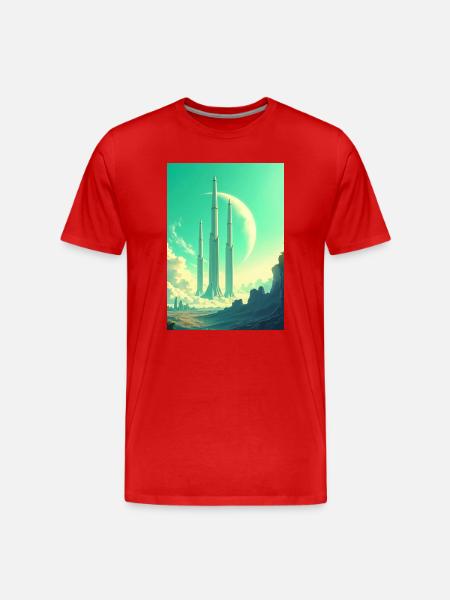 retro futuristic space landscapes 1960s aesthetic - Men's Premium Organic T-Shirt - red
