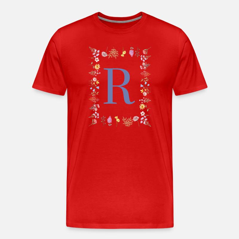Floral Initialen "R", Buchstaben Monogramm - Männer Premium Bio T-Shirt - Rot