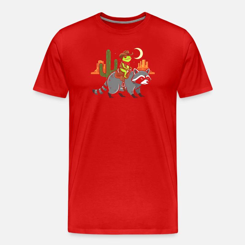 Frosch-Cowboy auf Waschbär - Männer Premium Bio T-Shirt - Rot