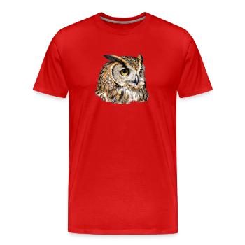 Künstlerische Feder-Nachteule - Männer Premium Bio T-Shirt - Rot - Vorne - Damien (186cm)