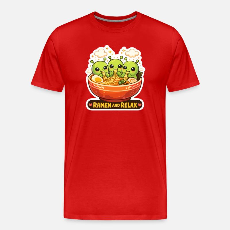 Ramen und Relax Aliens - Männer Premium Bio T-Shirt - Rot