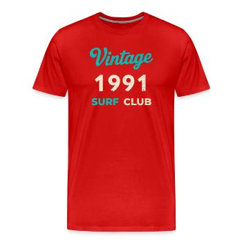 Cadeau vintage 1991 Retro Année de naissance du Surf Club - T-shirt bio Premium Homme - rouge - Devant - Damien (186cm)