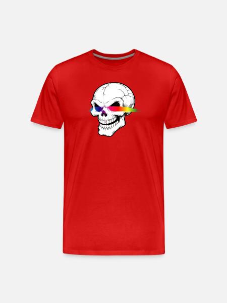 Skull Neon Rainbow Laser Eyes Design - Men's Premium Organic T-Shirt - red