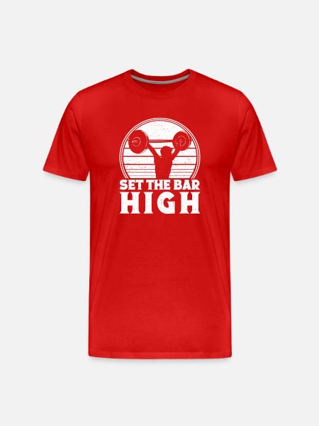 Bodybuilder en powerlifting fixe la barre haute salle de sport - T-shirt bio Premium Homme - rouge