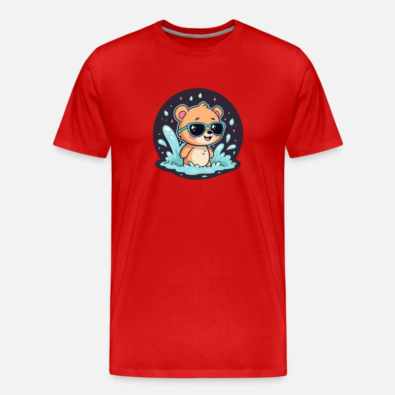 Schicker Surferbär mit blauer Brille - Männer Premium Bio T-Shirt - Rot
