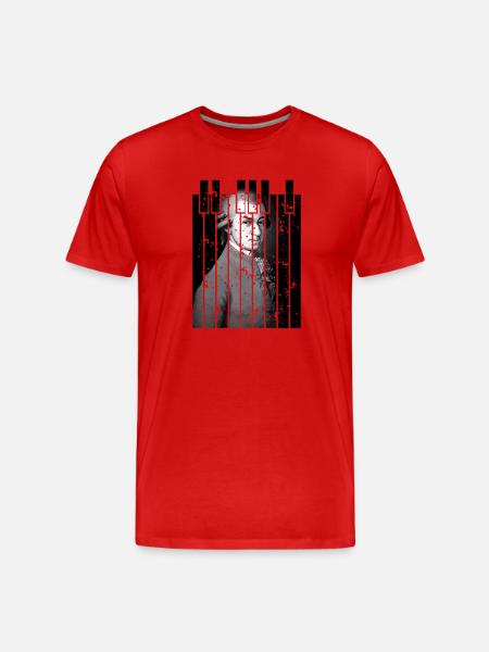 Glitch Mozart Classical Portrait Art - Men's Premium Organic T-Shirt - red