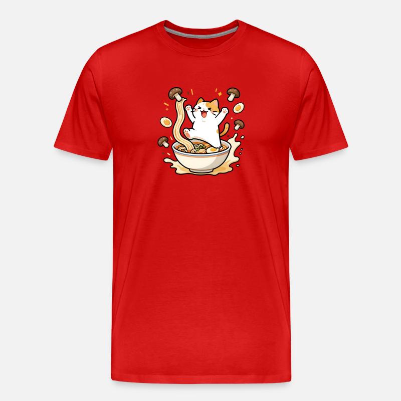 Glückliche Ramen-Katze - Männer Premium Bio T-Shirt - Rot