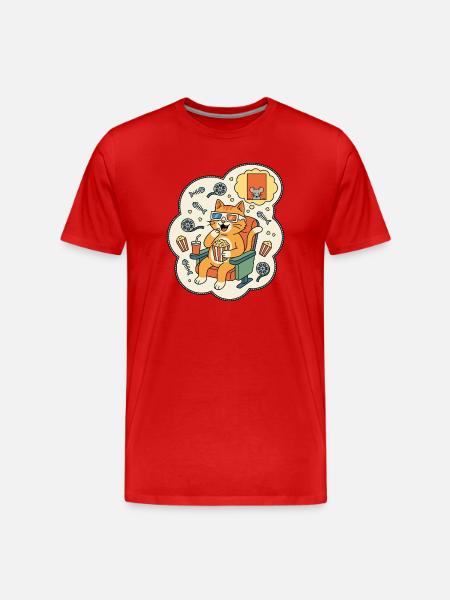 Katzenkino Popcorn Spaß - Männer Premium Bio T-Shirt - Rot