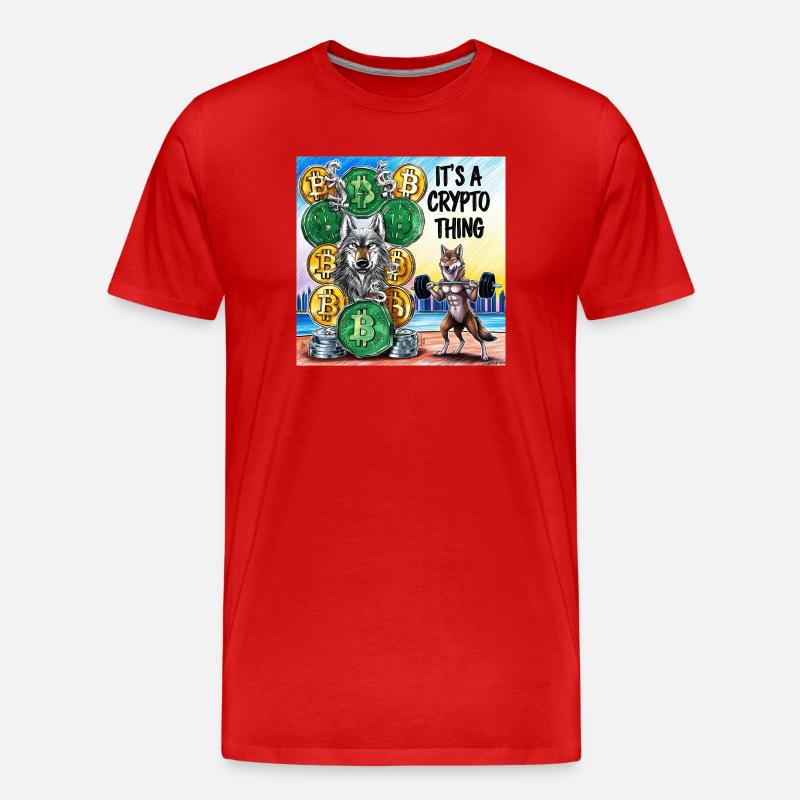 Crypto Wolf and Fox Power - Men's Premium Organic T-Shirt - red