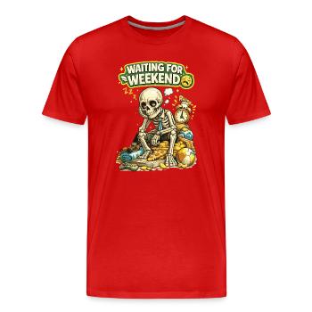 Warte auf das Wochenende Lustiges Skelett-Shirt - Männer Premium Bio T-Shirt - Rot - Vorne - Damien (186cm)
