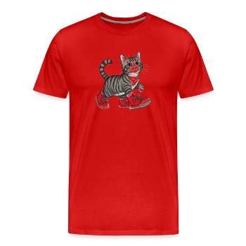 Süße Katze mit roten Turnschuhen – uniq Design - Männer Premium Bio T-Shirt - Rot - Vorne - Damien (186cm)