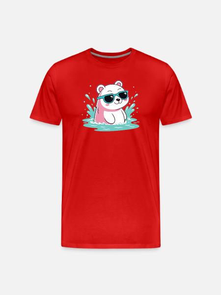 Wasser-Eisbär in kühlen Gläsern - Männer Premium Bio T-Shirt - Rot
