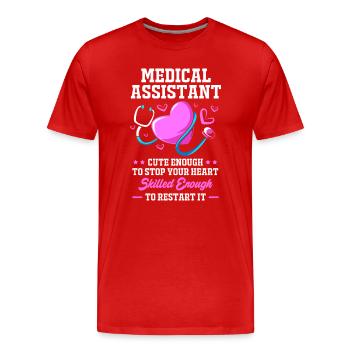 Assistant médical MFA - T-shirt bio Premium Homme - rouge - Devant - Damien (186cm)
