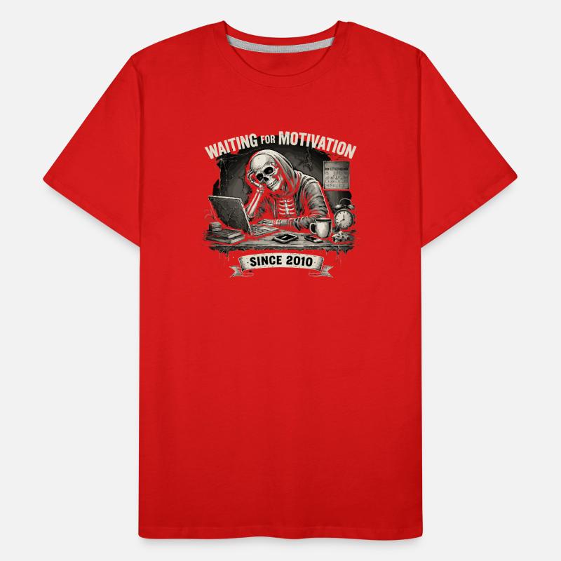 Funny Skeleton Waiting For Motivation Since 2010 Men's Premium Organic T-Shirt