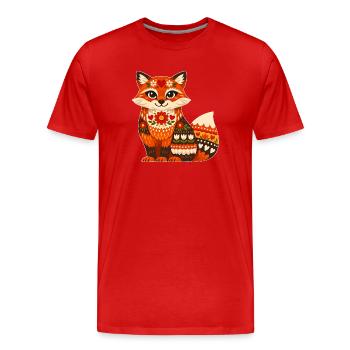 Colorful Fox in Folk Style - Men's Premium Organic T-Shirt - red - Front - Damien (186cm)