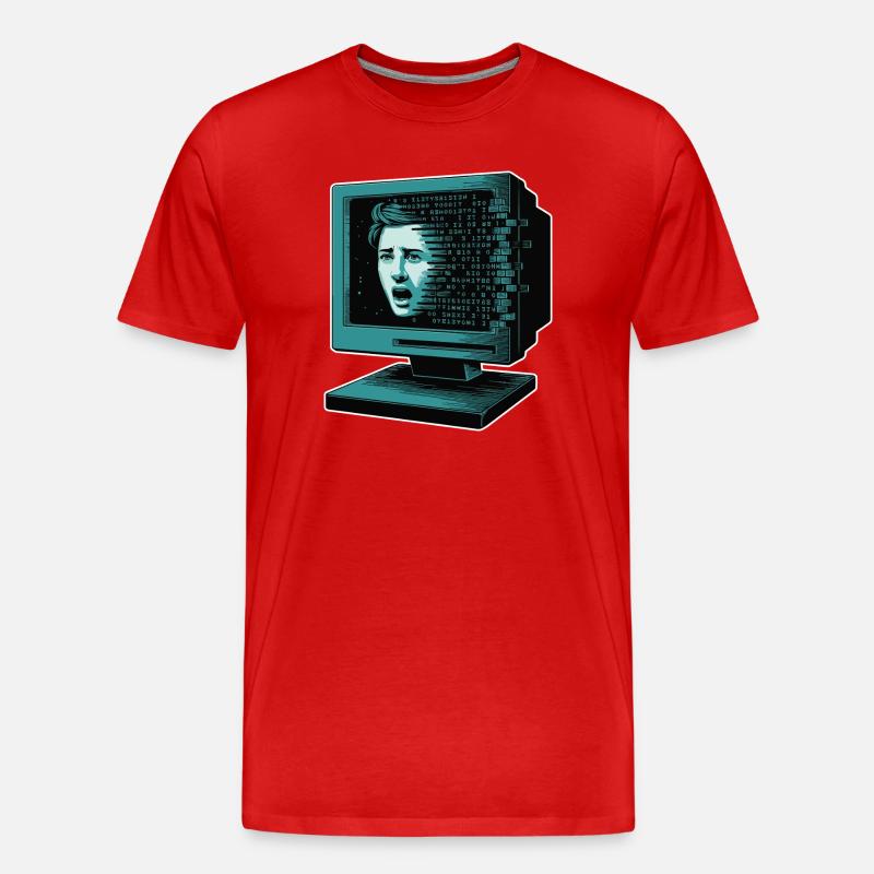 Retro-Computer Schrecken-  Retroglitch KI - Männer Premium Bio T-Shirt - Rot
