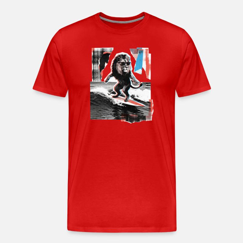 Surfer Löwe - Männer Premium Bio T-Shirt - Rot