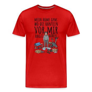 Schwitzendes Fitness-Comic-Design - Männer Premium Bio T-Shirt - Rot - Vorne - Damien (186cm)