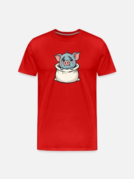 Crying pig in a sack illustration - Men's Premium Organic T-Shirt - red