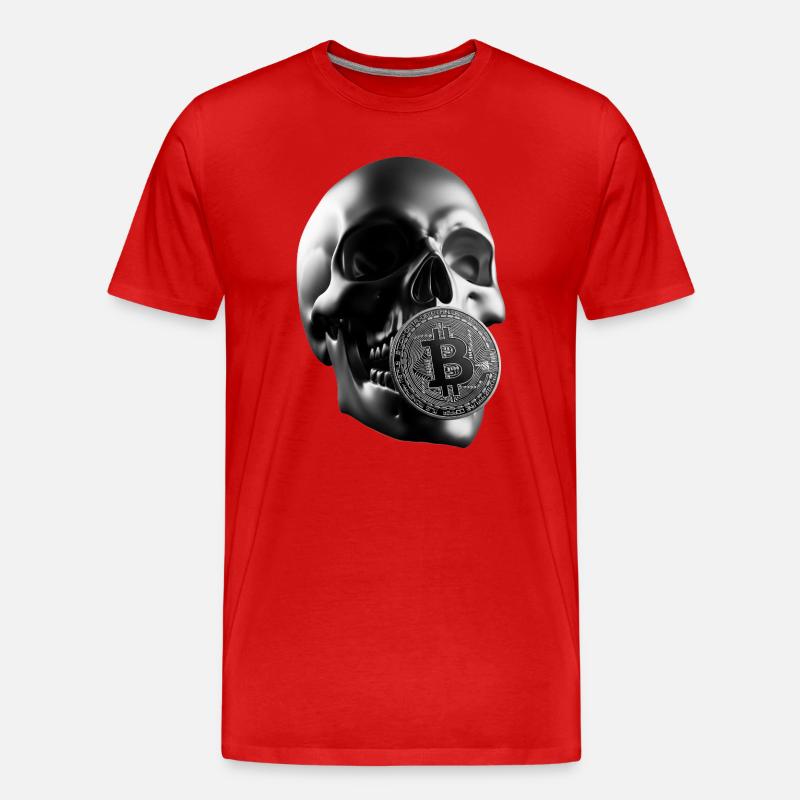 Bitcoin Skull Totenkopf Krypto Design - Männer Premium Bio T-Shirt - Rot