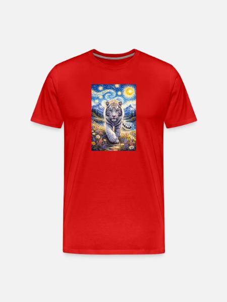 White Tiger Starry Night - Men's Premium Organic T-Shirt - red
