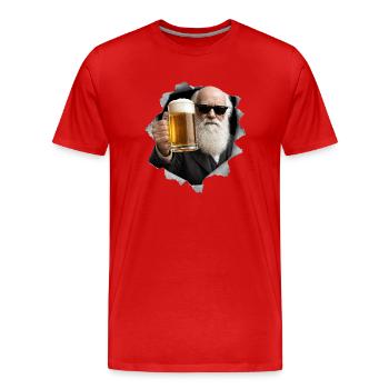Charles Darwin holds a beer - Men's Premium Organic T-Shirt - red - Front - Damien (186cm)