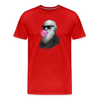 Charles Darwin with chewing gum and sunglasses - Men's Premium Organic T-Shirt - red - Front - Damien (186cm)