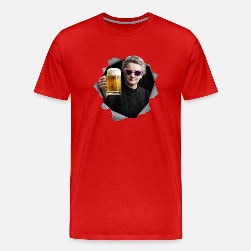 Marie Curie hält ein Bier - Männer Premium Bio T-Shirt - Rot