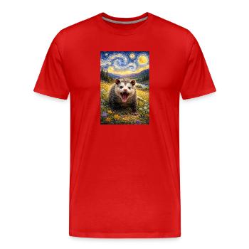 Opossum Sternennacht - Männer Premium Bio T-Shirt - Rot - Vorne - Damien (186cm)