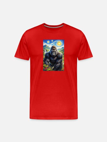 Gorilla im Sternennacht-Dschungel - Männer Premium Bio T-Shirt - Rot