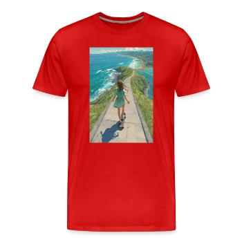 Coastal Crest Longboarder - Männer Premium Bio T-Shirt - Rot - Vorne - Damien (186cm)