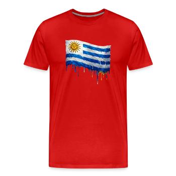 Uruguay Tropfenkunst Flagge - Männer Premium Bio T-Shirt - Rot - Vorne - Damien (186cm)