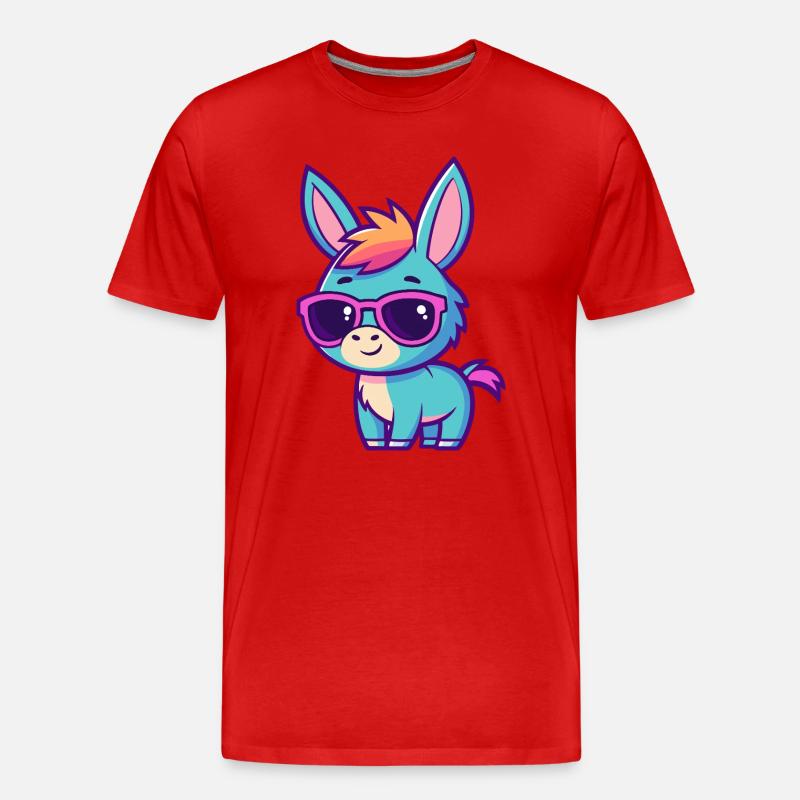 Retro bunte Eselrosa Brille - Männer Premium Bio T-Shirt - Rot