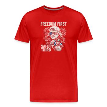 Freedom first, security in third place. Jef - Men's Premium Organic T-Shirt - red - Front - Damien (186cm)