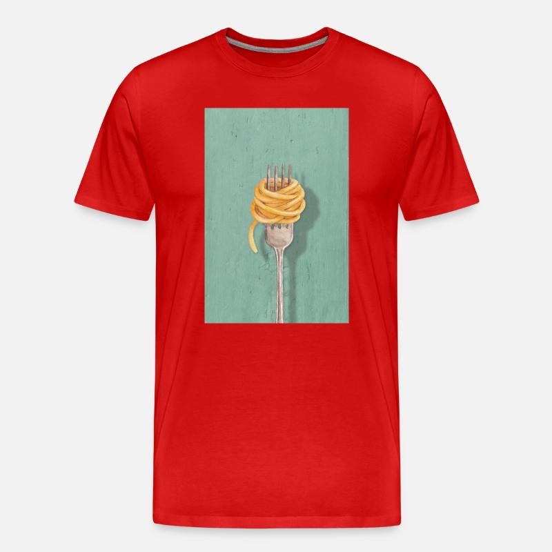 Pasta Gabel reduziertes Küchen Design - Männer Premium Bio T-Shirt - Rot