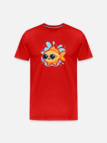 Hipster-Goldfisch mit runder Brille - Männer Premium Bio T-Shirt - Rot