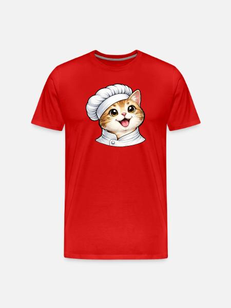 Cute Cat Chef Cartoon Motif - Men's Premium Organic T-Shirt - red