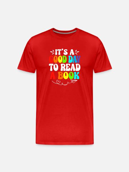 Rainbow Reading Day Quote Tee - Men's Premium Organic T-Shirt - red