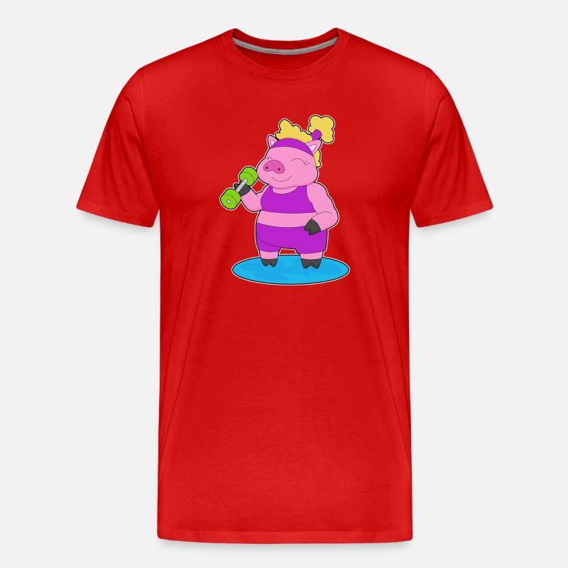 Bodybuilder cochon avec haltères - T-shirt bio Premium Homme - rouge