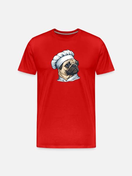Pug Cook Illustration Cartoon Motif - Men's Premium Organic T-Shirt - red