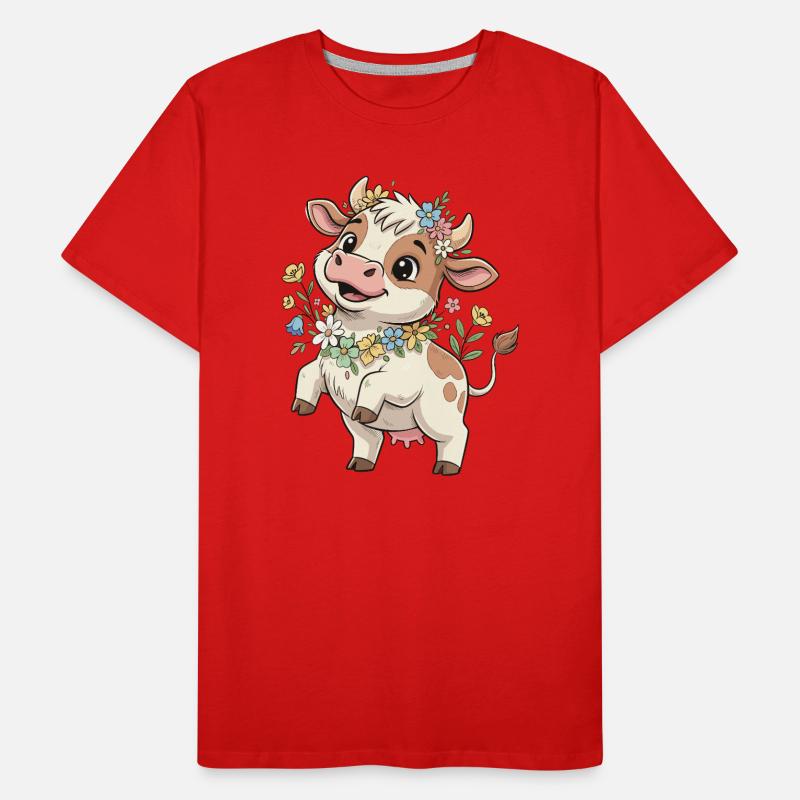 Vache avec une couronne de fleurs T-shirt bio Premium Homme