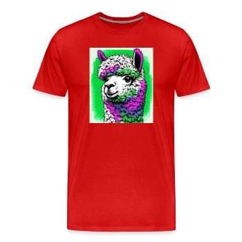 Alpaka - Männer Premium Bio T-Shirt - Rot - Vorne - Damien (186cm)