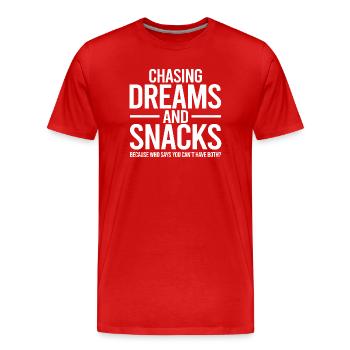 Poursuite des rêves et des en-cas - T-shirt bio Premium Homme - rouge - Devant - Damien (186cm)