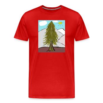 Forêt de conifères sur le soleil de la montagne - T-shirt bio Premium Homme - rouge - Devant - Damien (186cm)