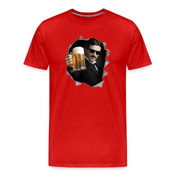 Nikola with beer and sunglasses - Men's Premium Organic T-Shirt - red - Front - Damien (186cm)