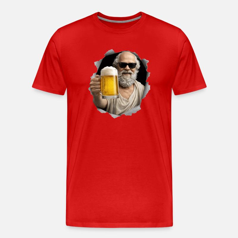Socrates mit Bier und Sonnenbrille - Männer Premium Bio T-Shirt - Rot