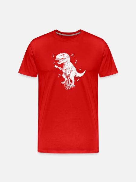 T-Rex Unicycle Music Illustration - Men's Premium Organic T-Shirt - red